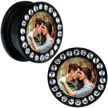Load image into Gallery viewer, Black Acrylic Custom Photo Gem Screw Fit Plug - buy 2 for a pair
