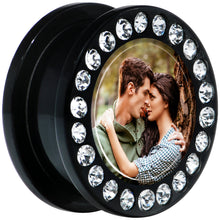 Load image into Gallery viewer, Black Acrylic Custom Photo Gem Screw Fit Plug - buy 2 for a pair
