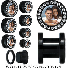 Load image into Gallery viewer, Black Acrylic Custom Photo Gem Screw Fit Plug - buy 2 for a pair
