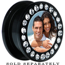 Load image into Gallery viewer, Black Acrylic Custom Photo Gem Screw Fit Plug - buy 2 for a pair
