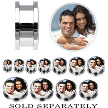 Load image into Gallery viewer, Stainless Steel Custom Photo Screw Fit Plug - buy 2 for a pair
