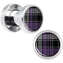 Load image into Gallery viewer, Winter Purple Black Plaid Screw Fit Plug Set Sizes 5mm to 20mm

