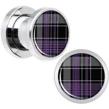 Load image into Gallery viewer, Winter Purple Black Plaid Screw Fit Plug Set Sizes 5mm to 20mm
