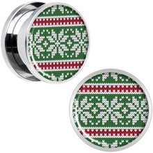 Load image into Gallery viewer, Green Red Christmas Sweater Screw Fit Plug Set Sizes 5mm to 20mm
