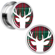 Load image into Gallery viewer, Red Green Plaid Reindeer Screw Fit Plug Set Sizes 5mm to 20mm
