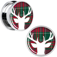 Load image into Gallery viewer, Red Green Plaid Reindeer Screw Fit Plug Set Sizes 5mm to 20mm
