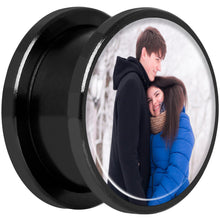 Load image into Gallery viewer, Anodized Black Titanium Custom Photo Screw Fit Plug - buy 2 for a pair

