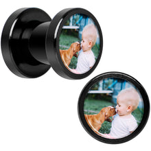 Load image into Gallery viewer, Anodized Black Titanium Custom Photo Screw Fit Plug - buy 2 for a pair
