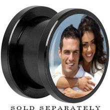 Load image into Gallery viewer, Anodized Black Titanium Custom Photo Screw Fit Plug - buy 2 for a pair
