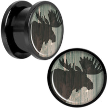 Load image into Gallery viewer, Holiday Rustic Wood Moose Black Screw Fit Plug Set Sizes 5mm to 20mm
