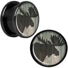 Load image into Gallery viewer, Holiday Rustic Wood Moose Black Screw Fit Plug Set Sizes 5mm to 20mm
