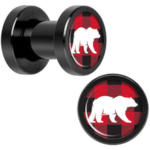 Load image into Gallery viewer, Red Black Plaid Polar Bear Black Screw Fit Plug Set Sizes 5mm to 20mm
