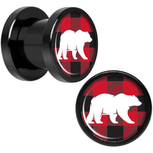 Load image into Gallery viewer, Red Black Plaid Polar Bear Black Screw Fit Plug Set Sizes 5mm to 20mm
