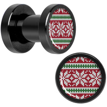 Load image into Gallery viewer, Red Green Christmas Sweater Black Screw Fit Plug Set Sizes 5mm to 20mm
