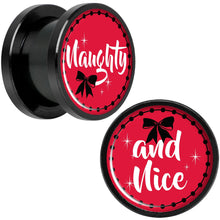 Load image into Gallery viewer, Red Holiday Naughtyy and Nice Black Screw Fit Plug Set Sizes 6mm to 20mm
