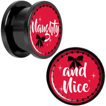 Load image into Gallery viewer, Red Holiday Naughtyy and Nice Black Screw Fit Plug Set Sizes 6mm to 20mm
