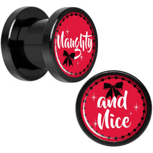 Load image into Gallery viewer, Red Holiday Naughtyy and Nice Black Screw Fit Plug Set Sizes 6mm to 20mm
