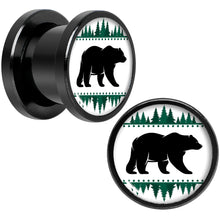 Load image into Gallery viewer, Winter Polar Bear in Woods Black Screw Fit Plug Set Sizes 5mm to 20mm
