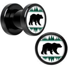 Load image into Gallery viewer, Winter Polar Bear in Woods Black Screw Fit Plug Set Sizes 5mm to 20mm
