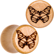 Load image into Gallery viewer, Organic Beechwood Geometric Butterfly Saddle Plug Set 0G to 25mm
