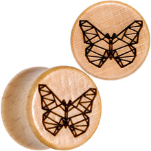 Load image into Gallery viewer, Organic Beechwood Geometric Butterfly Saddle Plug Set 0G to 25mm
