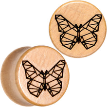 Load image into Gallery viewer, Organic Beechwood Geometric Butterfly Saddle Plug Set 0G to 25mm
