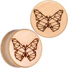 Load image into Gallery viewer, Organic Beechwood Geometric Butterfly Saddle Plug Set 0G to 25mm
