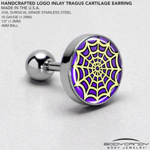 Load image into Gallery viewer, 16G 1/4 Two Tone Spider Web Tragus Cartilage Earring by Onyx O
