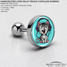 Load image into Gallery viewer, 16G 1/4 Heavy Metal Kitty Cat Tragus Cartilage Earring by Onyx O
