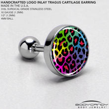 Load image into Gallery viewer, 16G 1/4 Rainbow Cheetah Print Cartilage Tragus Earring by Onyx O
