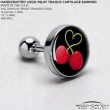 Load image into Gallery viewer, 16G 1/4 Cherry Heart Cartilage Tragus Earring by Onyx O
