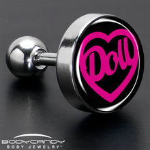 Load image into Gallery viewer, 16G 1/4 Hollow Heart Doll Word Tragus Cartilage Earring by Onyx O
