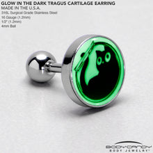 Load image into Gallery viewer, 16G Glow in the Dark Fishbowl Kitty Cat Tragus Cartilage Earring by Onyx O
