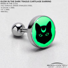 Load image into Gallery viewer, 16G 1/4 Glow in the Dark Mystic Kitty Cat Tragus Cartilage Earring by Onyx O
