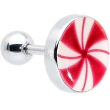 Load image into Gallery viewer, 16G Glow in the Dark Holiday Peppermint Candy Tragus Cartilage Earring by Onyx O
