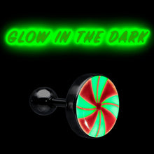 Load image into Gallery viewer, 16G Glow in the Dark Holiday Peppermint Candy Tragus Cartilage Earring by Onyx O
