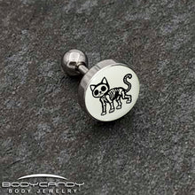 Load image into Gallery viewer, 16G 1/4 Glow in the Dark Skeleton Kitty Cat Tragus Cartilage Earring by Onyx O
