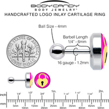 Load image into Gallery viewer, 16G 1/4 Heart Lock Cartilage Tragus Earring by Onyx O
