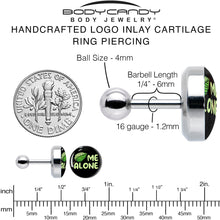 Load image into Gallery viewer, 16G 1/4 Black Green Leaf Me Alone Tragus Cartilage Earring by Onyx O

