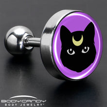 Load image into Gallery viewer, 16G 1/4 Black Mystic Kitty Cat Tragus Cartilage Earring by Onyx O
