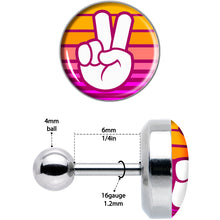 Load image into Gallery viewer, 16G 1/4 Retro Stripes Peace Sign Fingers Cartilage Tragus Earring by Onyx O
