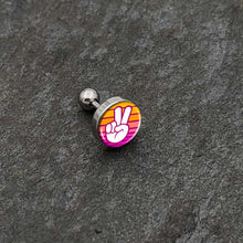 Load image into Gallery viewer, 16G 1/4 Retro Stripes Peace Sign Fingers Cartilage Tragus Earring by Onyx O
