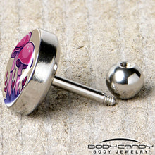 Load image into Gallery viewer, 16G 1/4 Artist Drawn Pink Mushrooms Tragus Cartilage Earring by Onyx O
