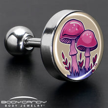 Load image into Gallery viewer, 16G 1/4 Artist Drawn Pink Mushrooms Tragus Cartilage Earring by Onyx O
