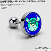Load image into Gallery viewer, 16G 1/4 Pufferfish Cartilage Tragus Earring by Onyx O
