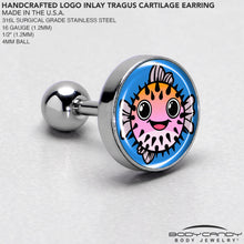 Load image into Gallery viewer, 16G 1/4 Swimming Pufferfish Tragus Cartilage Earring by Onyx O

