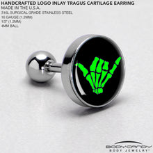 Load image into Gallery viewer, 16G 1/4 Shaka Hand Cartilage Tragus Earring by Onyx O

