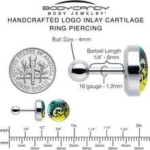 Load image into Gallery viewer, 16G 1/4 Blue Haze Sunset Skull and Palms Tragus Cartilage Earring by Onyx O
