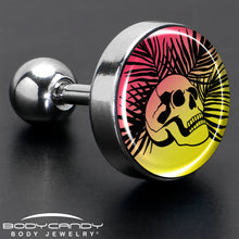 Load image into Gallery viewer, 16G 1/4 Red Haze Sunset Skull and Palms Tragus Cartilage Earring by Onyx O

