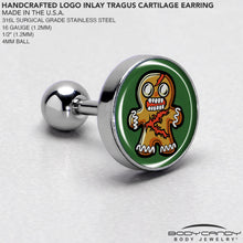 Load image into Gallery viewer, Christmas Holiday Zombie Gingergread Man Tragus Cartilage Earring by Onyx O
